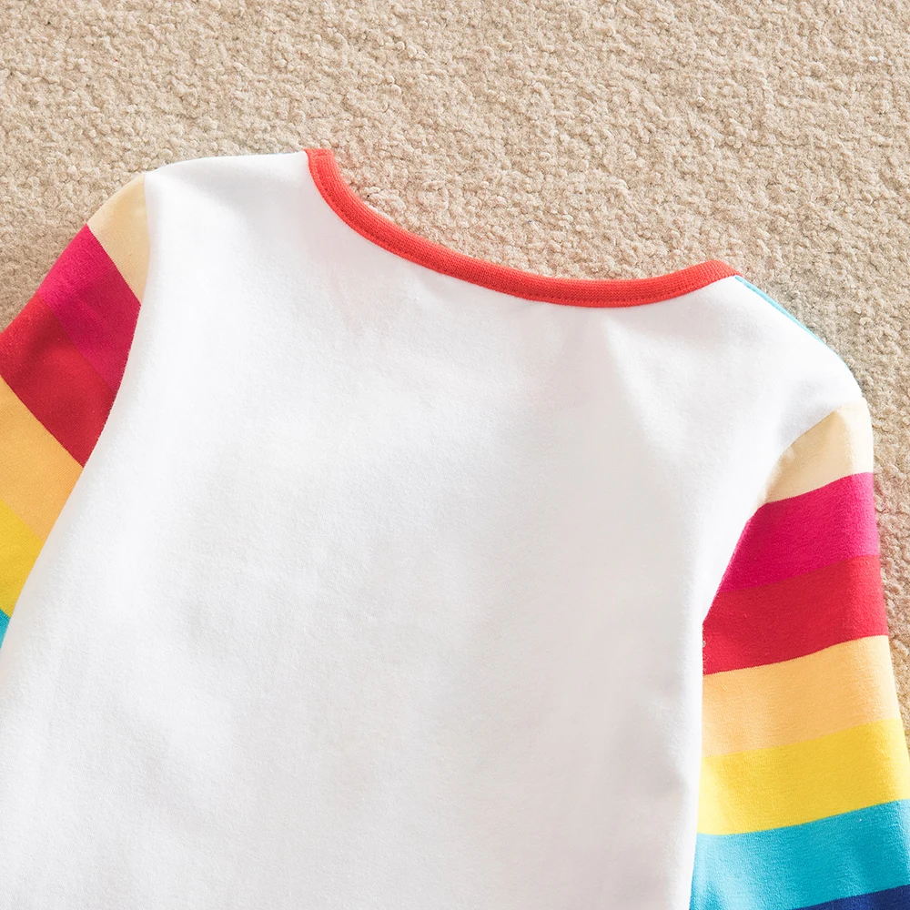 JUXINSU My Baby Girls Little Pony Cartoon Girl Rainbow Long Sleeve Dresses Pony Casual Dress Autumn Winter Home Wear 1-8 Years