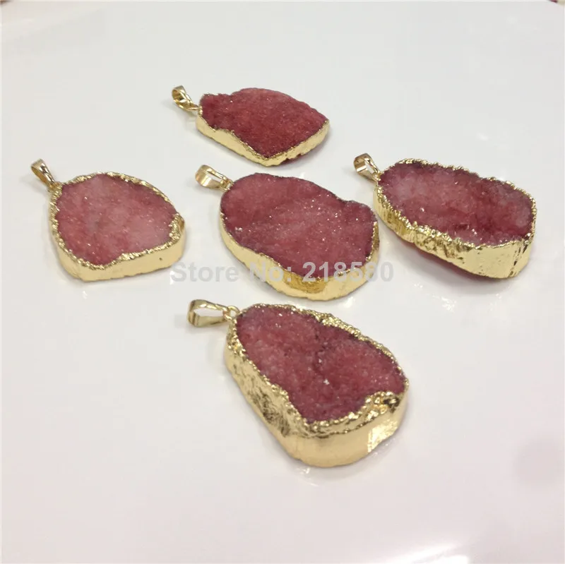 Женская подвеска из вишневого Друза ожерелье камня с гальваническим покрытием 24