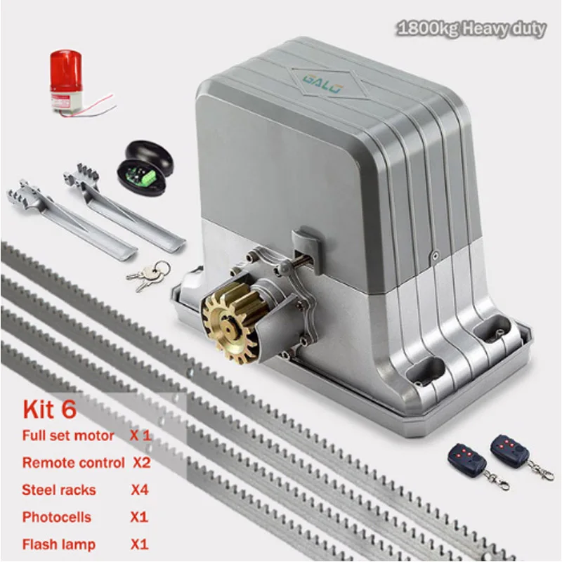 kit 6 1800 кг электродвигатель раздвижных ворот/автоматический двигатель открывания ворот с 4 м стальными стойками Фотоэлементы лампа пульт дистанционного управления Комплект опционально - Цвет: kit 6