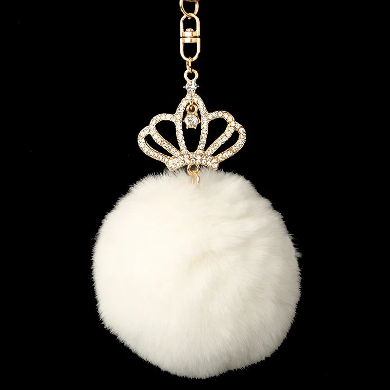 8 СМ Натурального Меха Кролика Помпоном Брелок брелок Моды Кристалл Корона