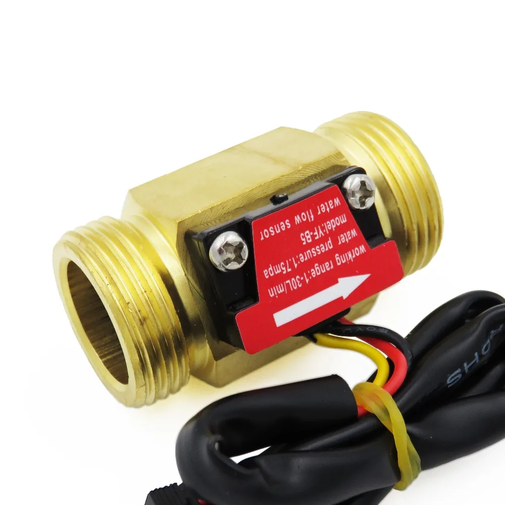 

Hall Effect Water Flow Sensor Counter Indicator Flowmeter G3/4 DN20 Male Thread Brass 1-30L/min 50mm Long