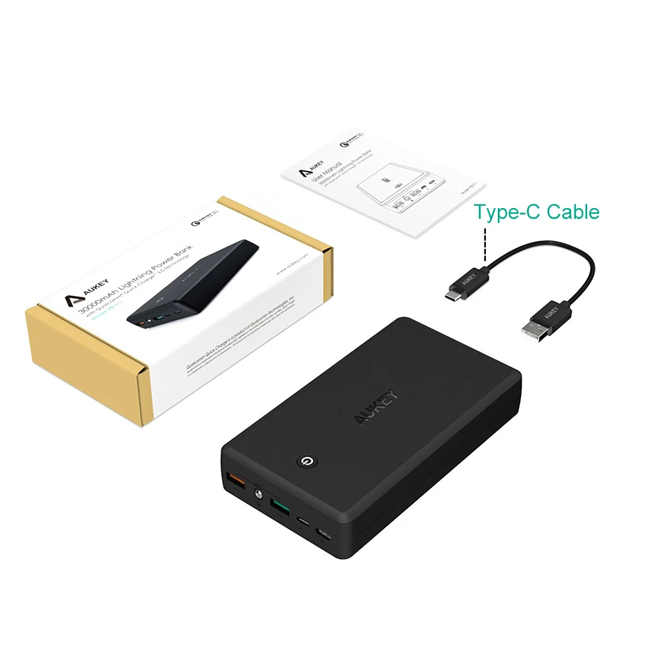 AUKEY Quick Charge Мобильные аккумуляторы 30000 мАч QC3.0 Портативный быстро Зарядное