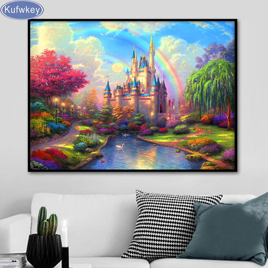 5D diy Алмазная вышивка Радуга замок полная квадратная дрель крестиком на рисунке