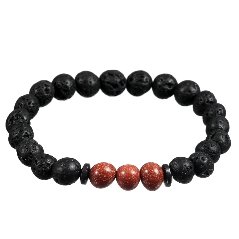 Red Goldstone ASHMITA Lava Rock 8 мм натуральный Бисер Плетеный черный исцеляющий Балансирующий Энергетический Браслет для женщин и мужчин мощный браслет Лучший подарок - Окраска металла: Red Goldstone