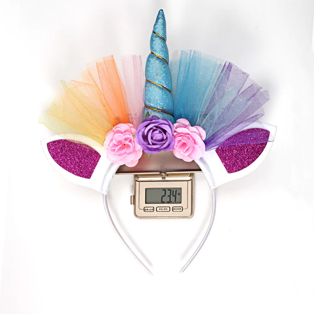 1 шт блеск Пасхальный обруч для волос бонус для вечерние DIY волосы Accessoriess Rainbow Unicorn рога Лентой Дети шифон повязка на голову "Единорог"