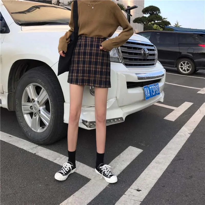 NiceMix Весна Harajuku женские юбки Kawaii клетчатая юбка с высокой талией А-силуэта мини юбка Корейская уличная одежда Faldas Mujer Moda