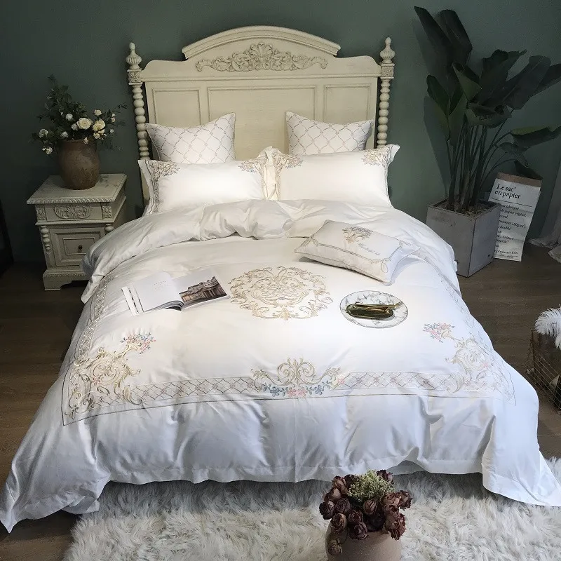 600TC белый постельный комплект из египетского хлопка с вышивкой пододеяльник