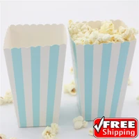 36pcs light blue striped printed popcorn boxes baby shower birthday party stripe favor gift candy snack paper treat boxesbags