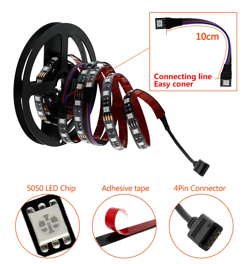 USB Светодиодная лента 5050 RGB гибкий светодиодный светильник DC5V RGB цвет сменный ТВ фоновый светильник ing