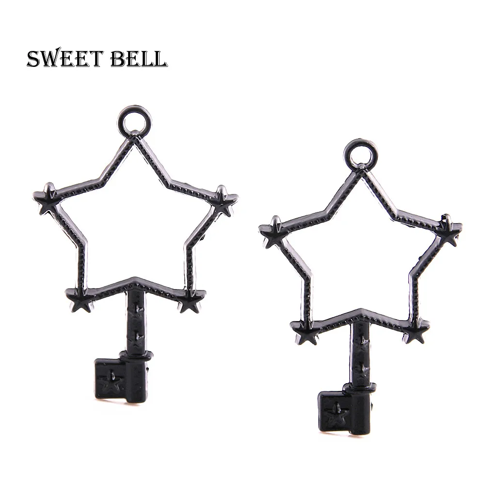 Сладкий колокольчик 15 шт 29*43 мм черный сплав полые звезда ключ очарование клея