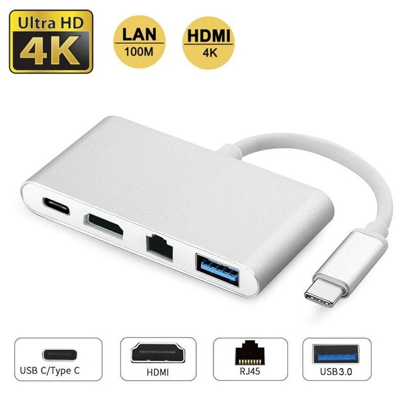 Адаптер USB C HDMI 4K + Gigabit Ethernet RJ45 3 1 Type C|Адаптеры Type-C| |