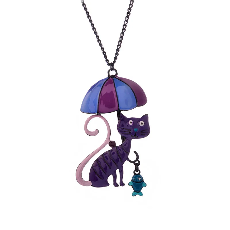 Vintage Statement Necklace Women Cute Cat Fish Long Necklaces Metal Link Chain Female Pendants Best Friends Pendant Kids Jewelry | Украшения