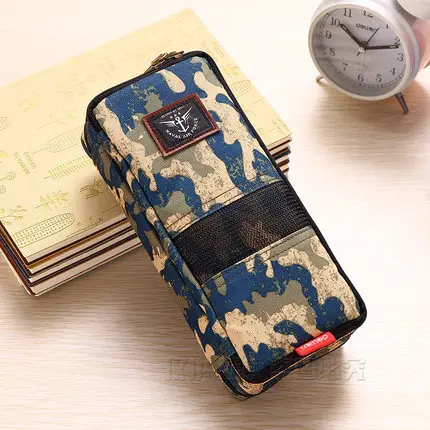 zipper Camouflage canvas High capacity cute student pencil bag free shipping