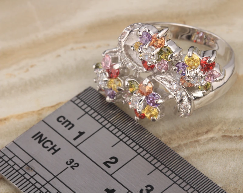 Изящное многоцветное циркониевое Ювелирное кольцо с серебряным покрытием