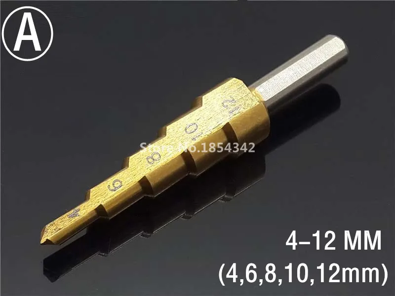 HSS Титан 4-12 мм спиральный рифленый 1/4 шестигранный хвостовик металлический Шаг сверло отверстие резак дерево конусный сердечник сверлильная пила электросверла инструмент - Цвет: A