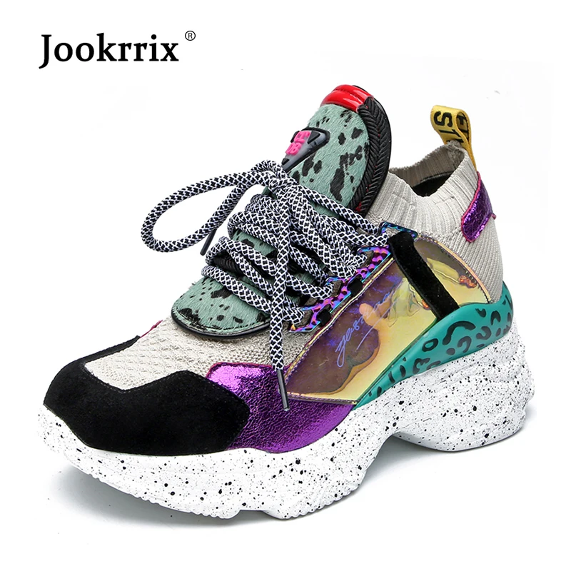 Jookrrix/женские массивные кроссовки Женская обувь из конского волоса Кожаная