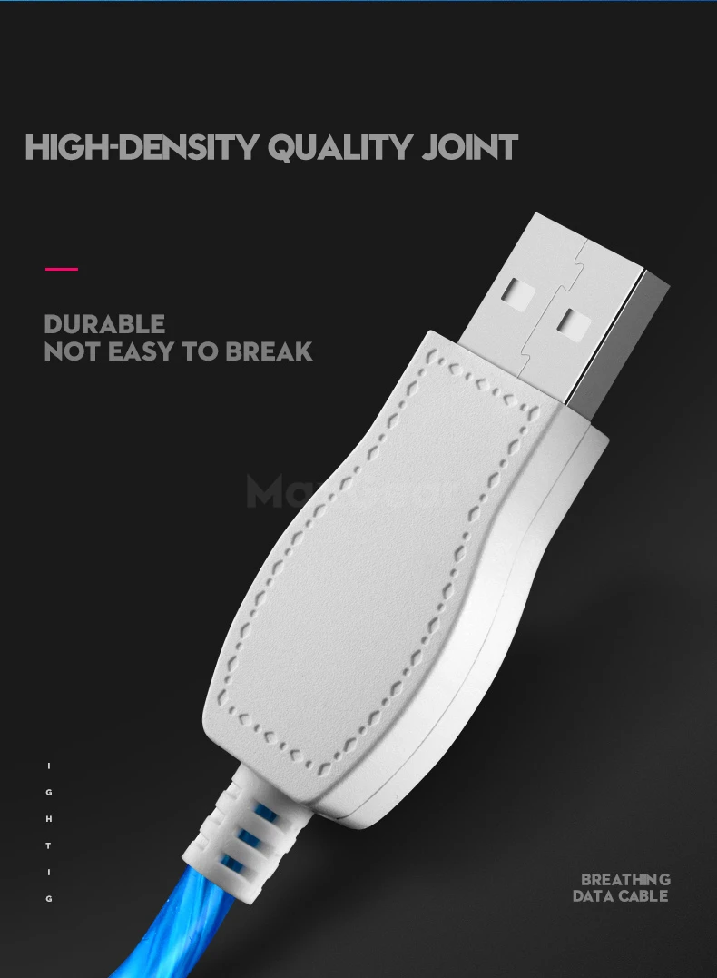 Светодиодный usb-кабель светильник для передачи данных для iPhone 6S plus x xs max для samsung S7 S8 S9 Xiaomi huawei Honor Android type-C