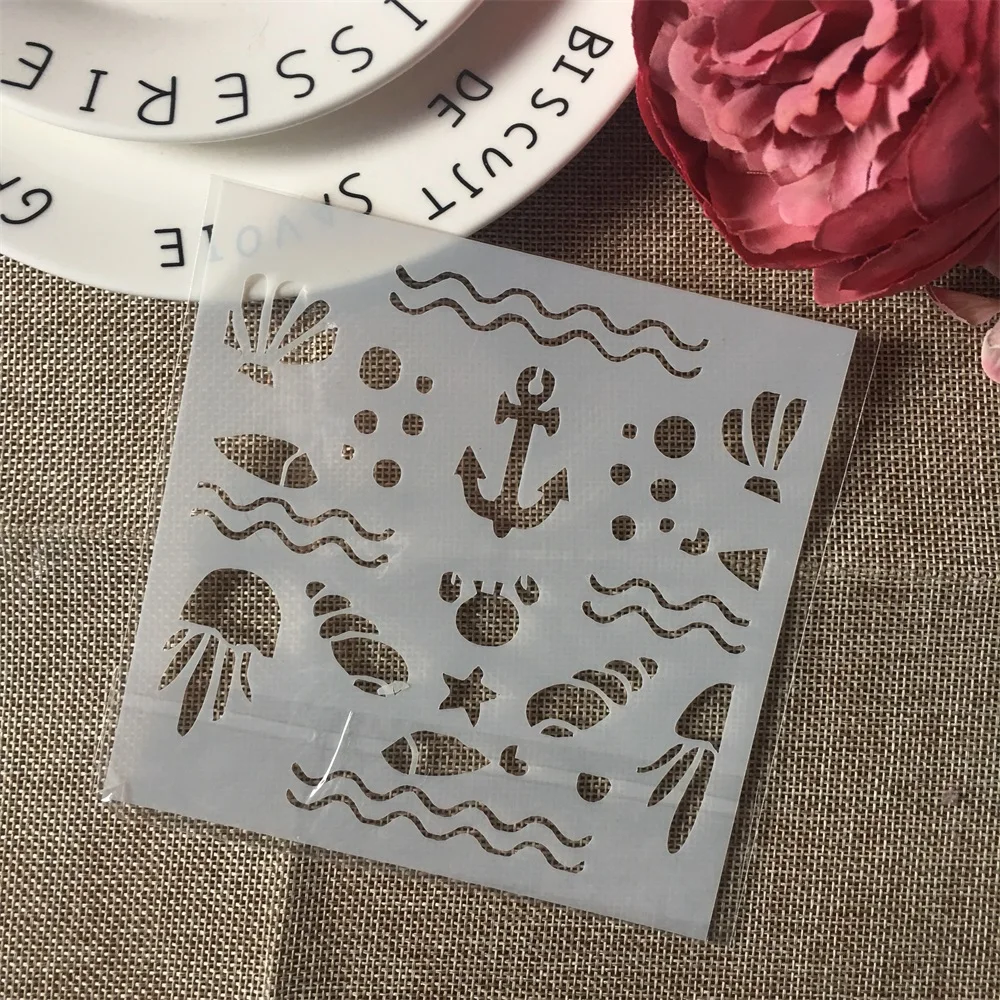 

1Pcs 13cm Anchor Sea Shell DIY Craft Layering Stencils Wall Painting Scrapbooking Stamping Embossing Album Paper Card Template