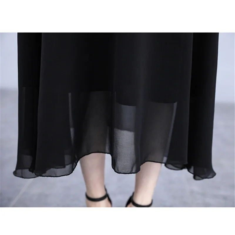 

Black Lace Dress Women 2019 New Summer Korean Fashion 5XL Plus Size Loose V Neck Slim Chiffon Maxi Dress Vestidos Feminina CX925