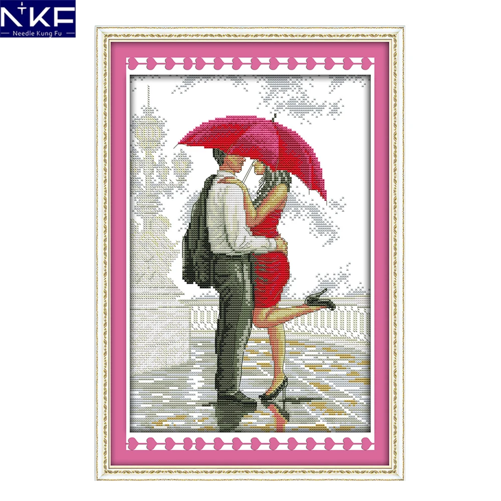 NKF A romantic walking in the rain needlecraft Chinese cross stitch chart stamped Christmas kit for home decoration | Дом и сад