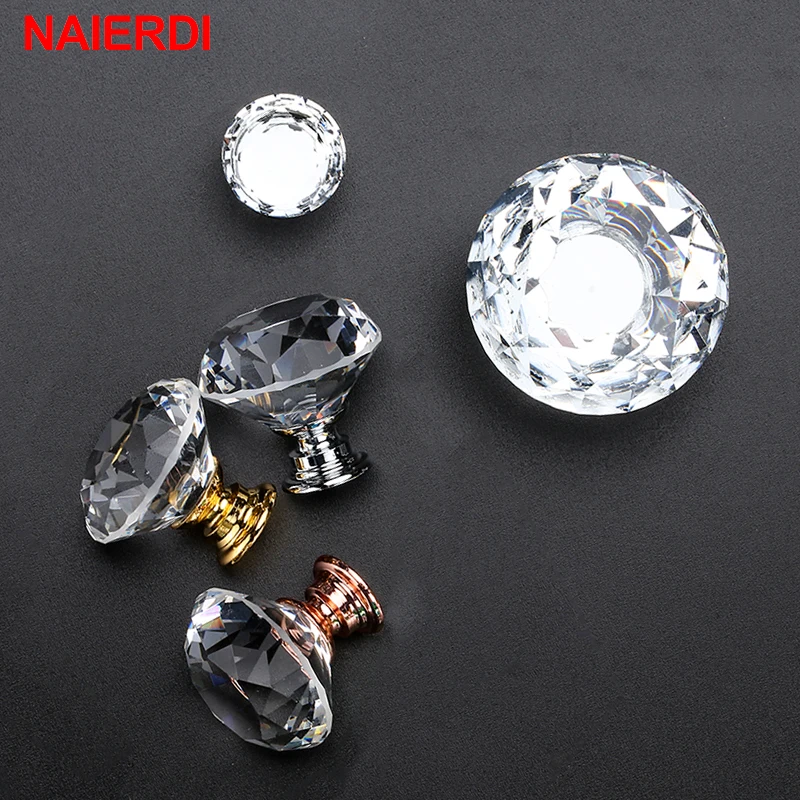 

NEW 10PCS NAIERDI Diamond Crystal Handles Glass Knobs Cupboard Drawer Pulls Kitchen Cabinet Door Wardrobe Handle Furniture