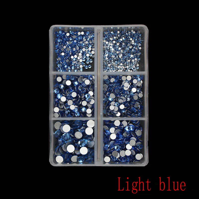 11 Light blue 1 коробка мульти Размеры Стекло ногтей Стразы смешанные цвета, плоский обратно усеяны искусственными драгоценными камнями; страз 3D обаяние драгоценные камни DIY Маникюр нейл-арта украшения - Цвет: 11 Light blue