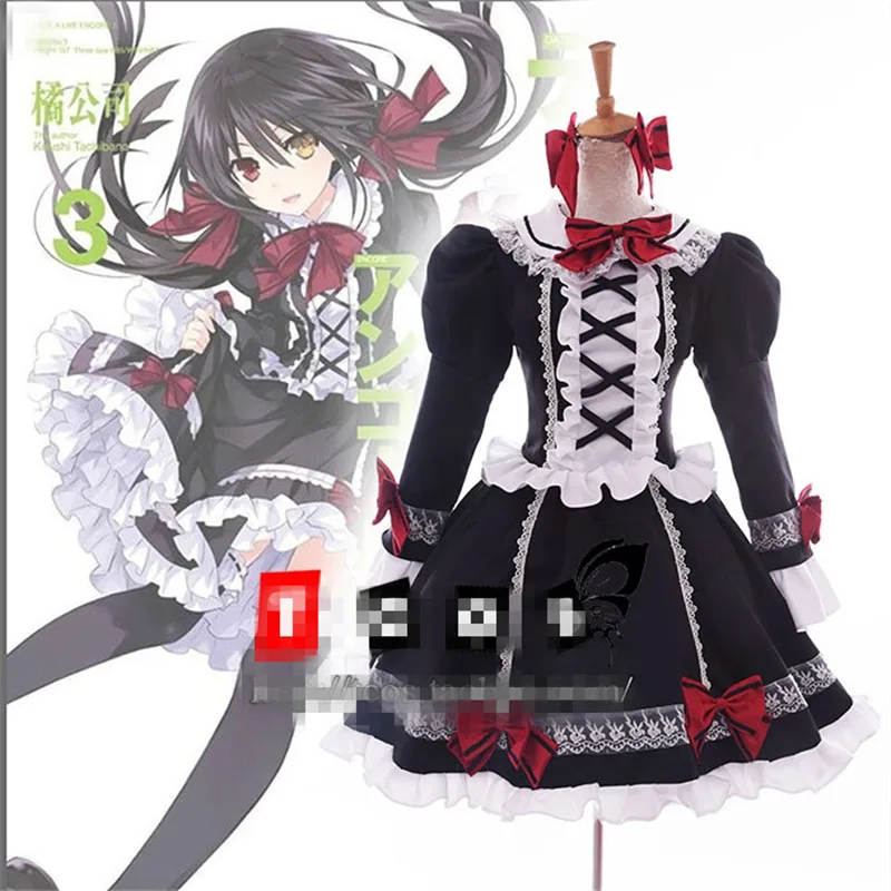 Amine Date A Live Tokisaki Kurumi кошмар Косплей Костюм на заказ Черная Женская Лолита платье