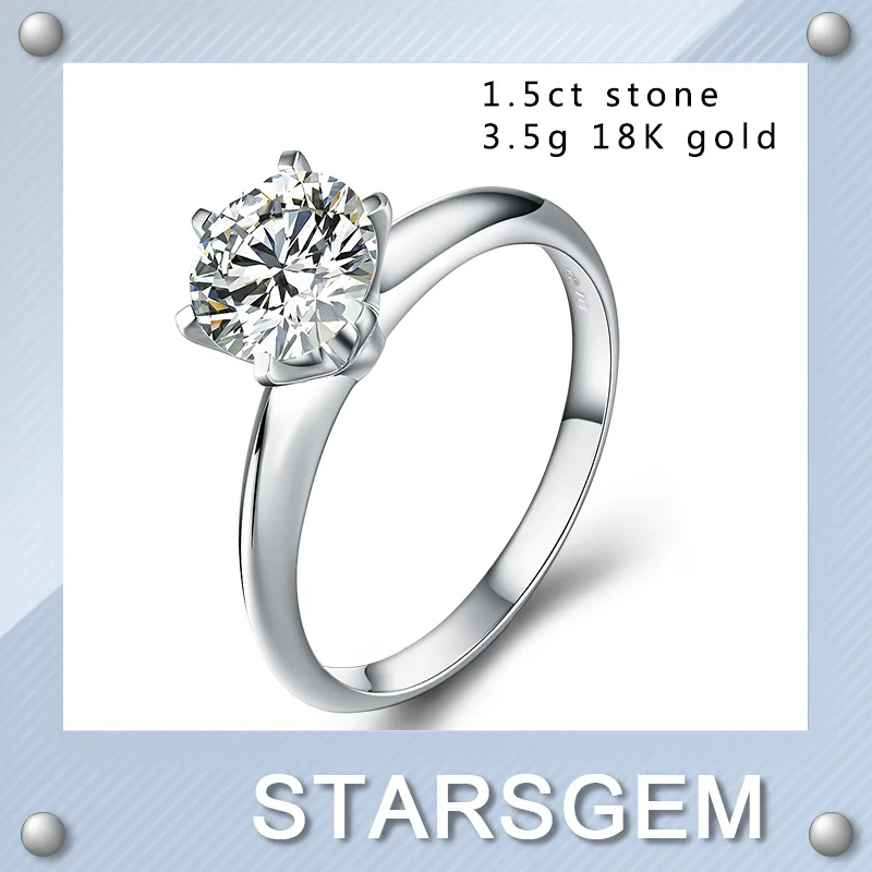 Настраиваемое классическое кольцо с шестью когтями 18K Белое Золото 1.5ct