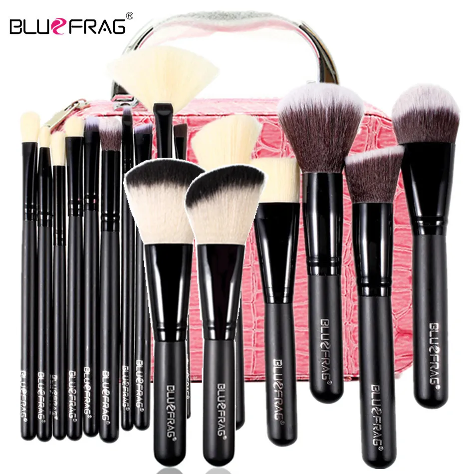 17Pcs Makeup Brushes Tools Set Powder Blusher Eyeshadow Eyeliner Eyebrow Lip Brush + 1 Cosmetic Case Organizer BLUEFRAG|lip brush|brushes tools