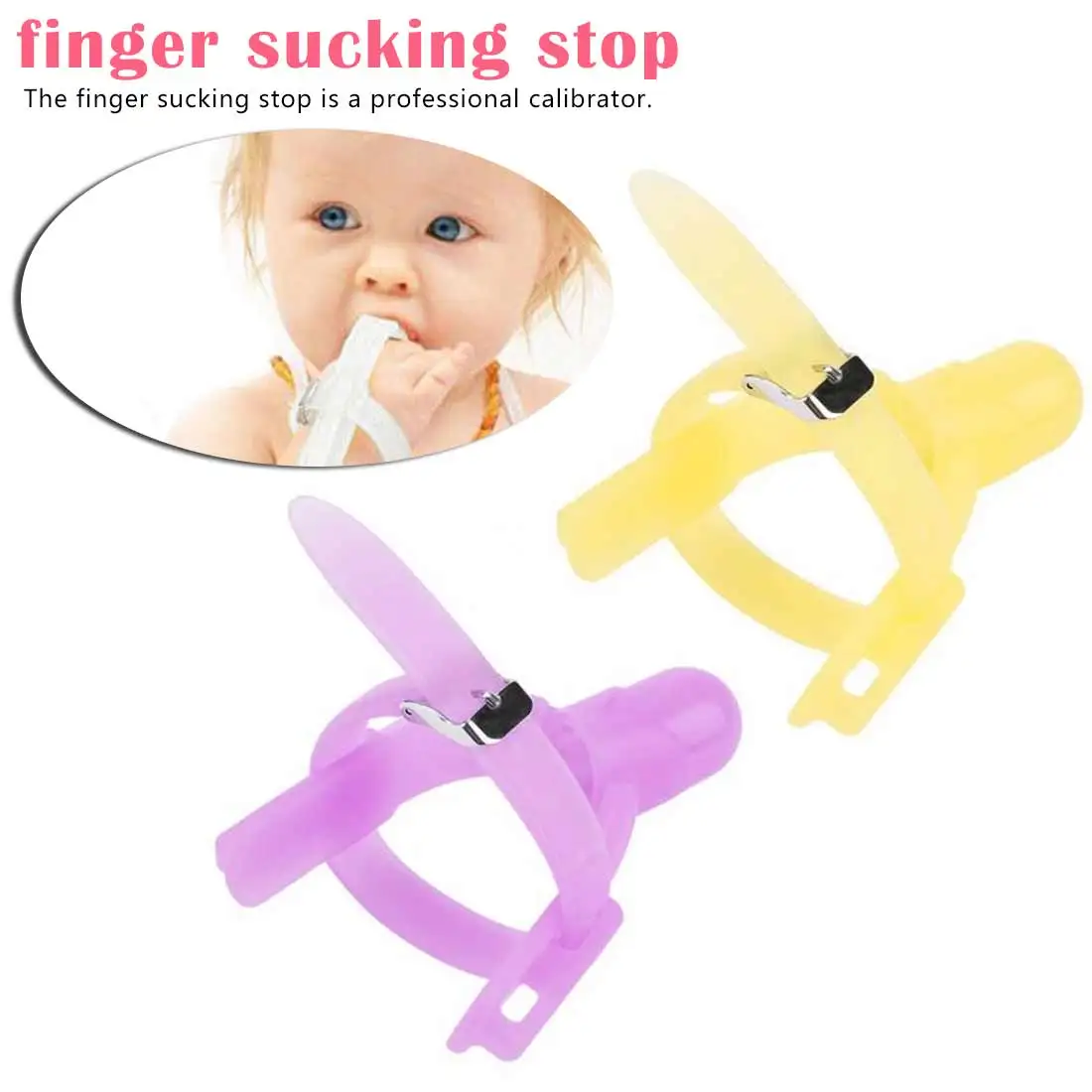 Nontoxic Silicone Baby Teethers Kids Child Thumb Guard Stop Sucking Fingers with Wrist Band Prevent Baby Finger Bite