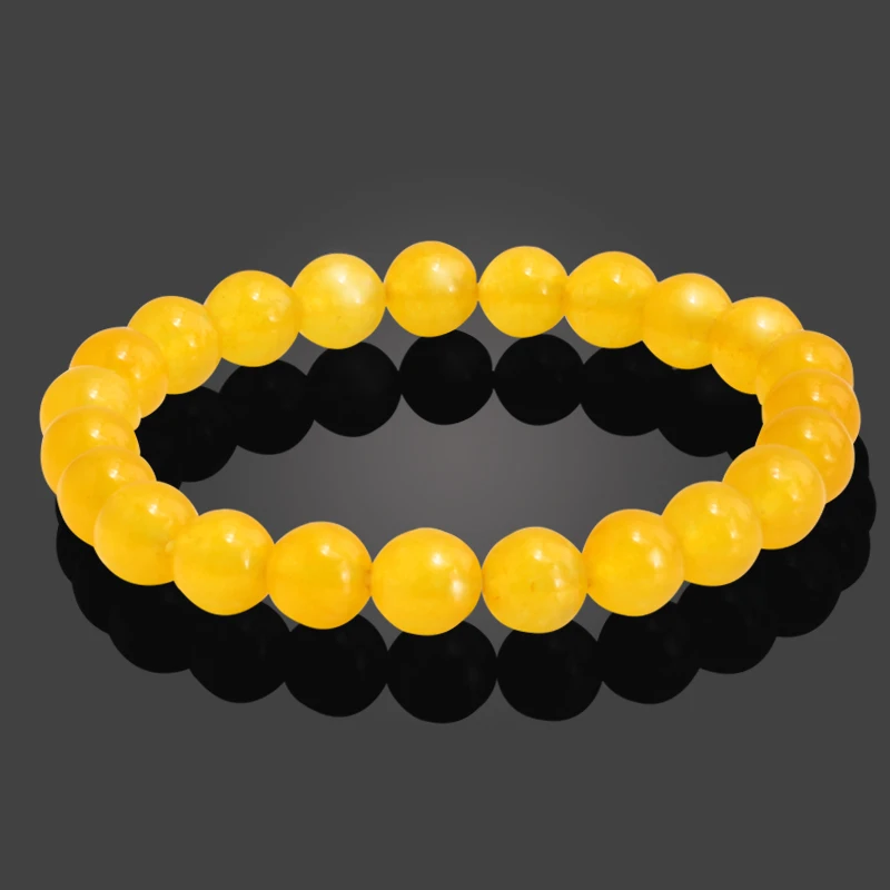 Женские браслеты из желтого камня 8 мм модные эластичные Круглые бусины для