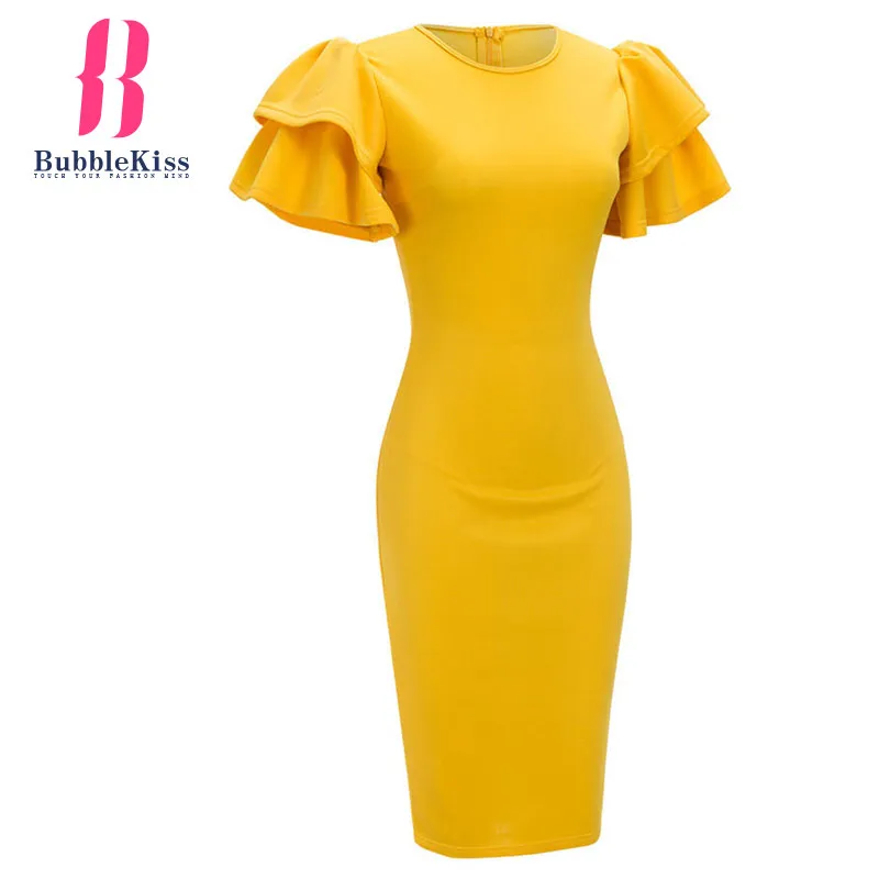 Бабочка рукавом Твердые Bodycon платье Bubblekiss короткий рукав повседневные летние