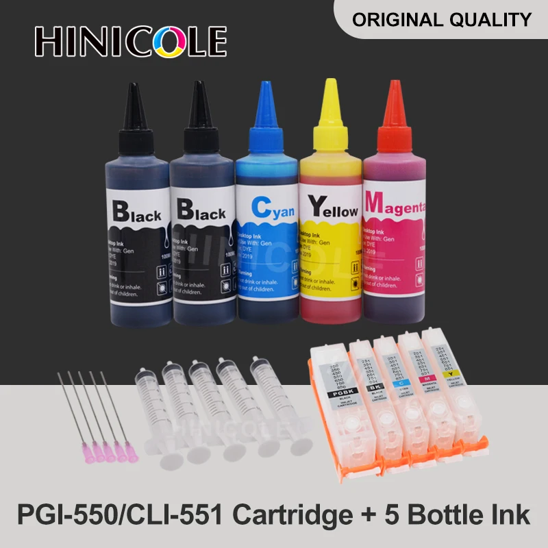 PGI 550 551 Refillable ink cartridge for Canon PIXMA IP7250 MG5450 MX925 MG5550 MG6450 MG5650 MG6650 IX6850 + Printer Bottle Ink |