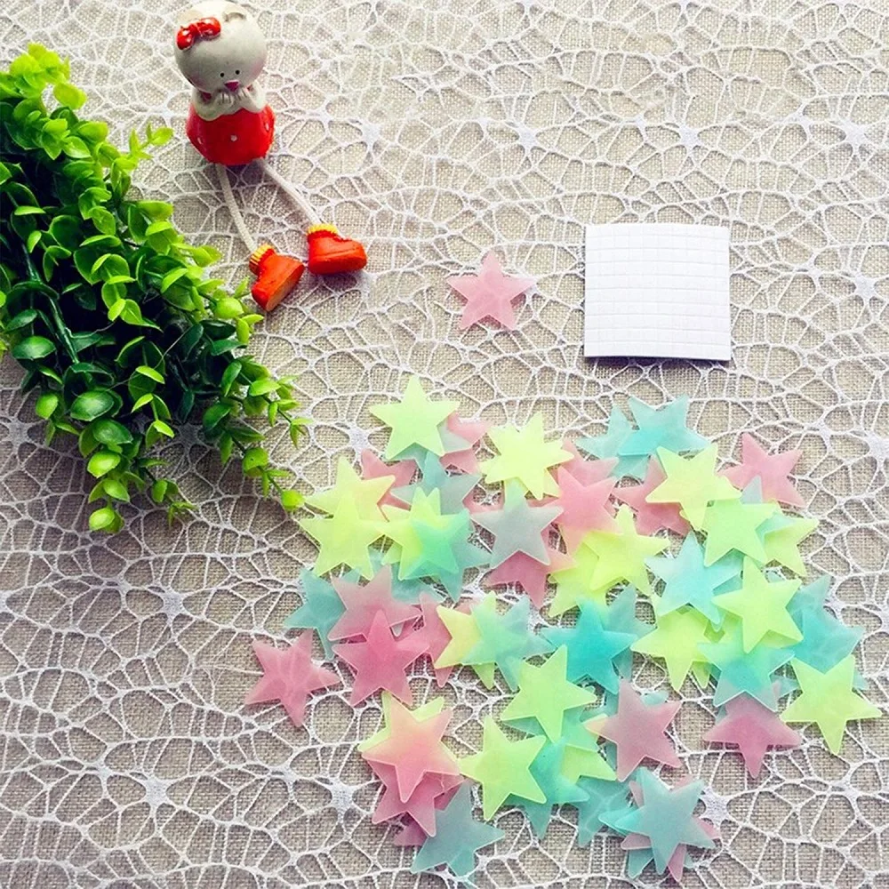 Anpro 100 шт. детская спальня флуоресцентная светящаяся в темноте звезда стена 3D