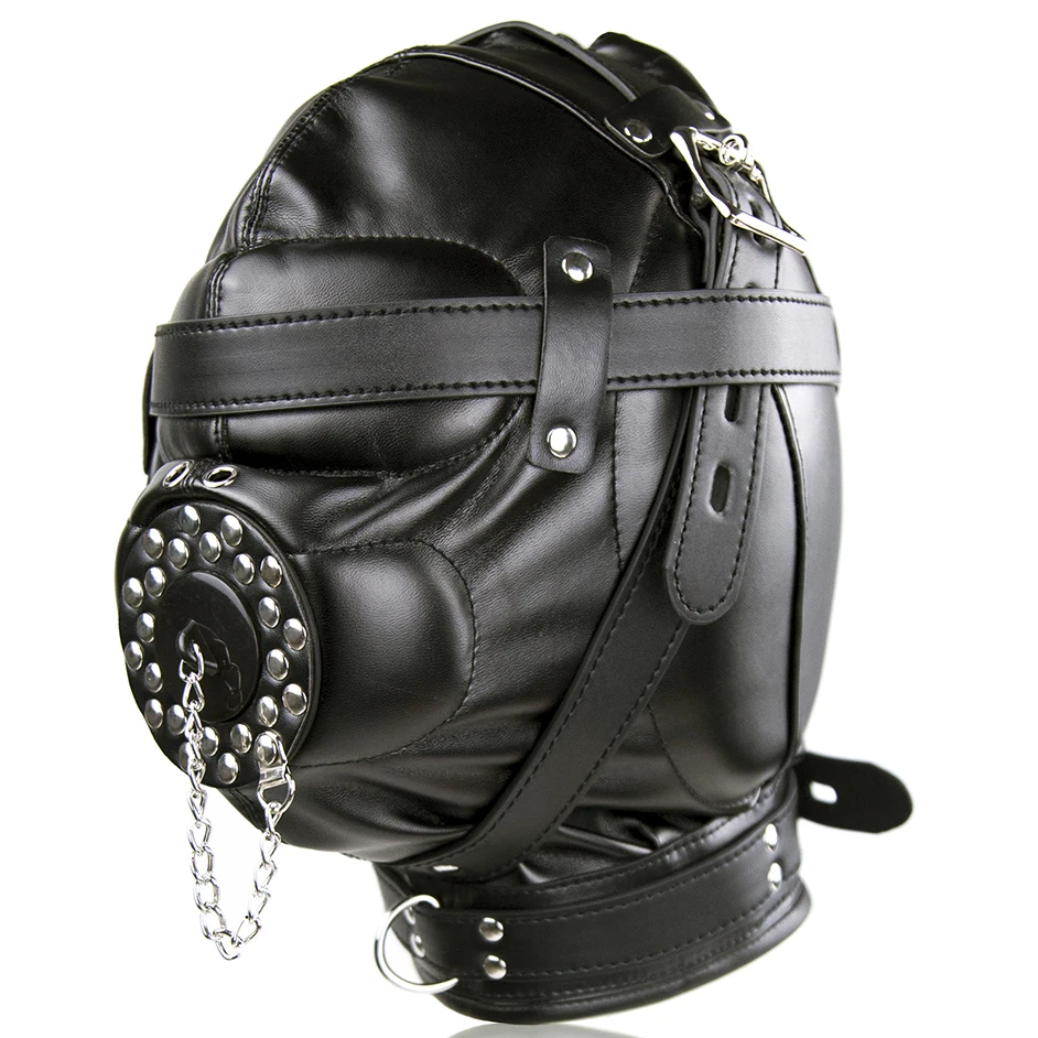 Leather fetish covered harness headgear hood mask head bondage restraint adult costume oral sex SM game toy for women men couple | Красота и
