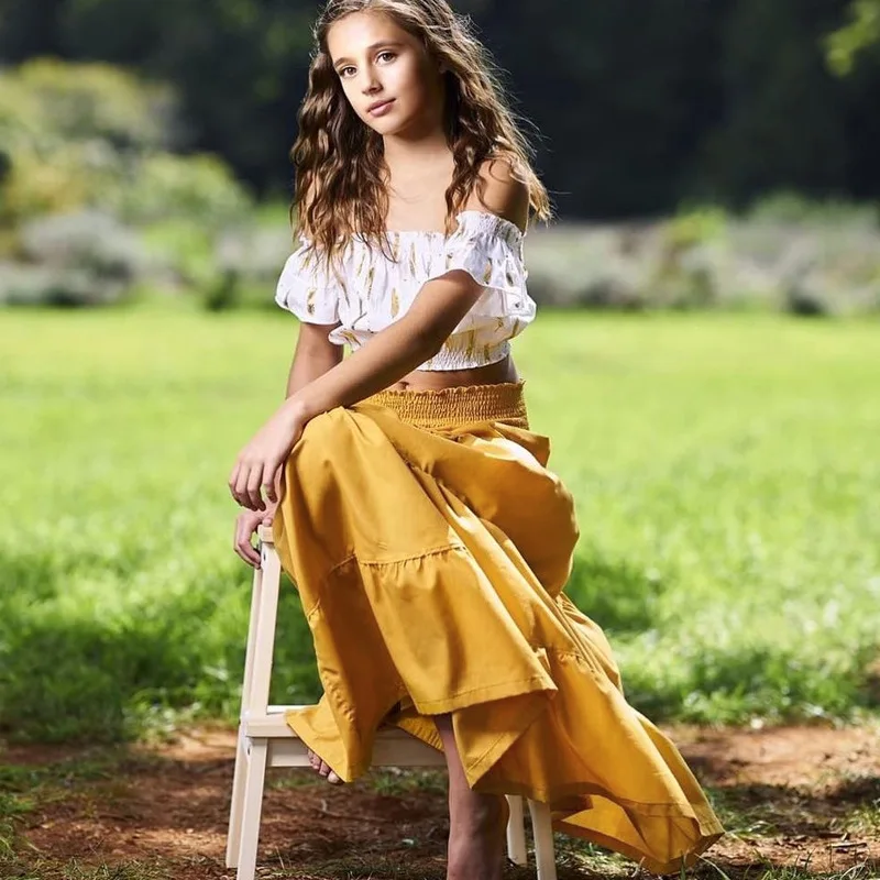 Новая хлопковая плиссированная юбка длинная до щиколотки для девочек летняя