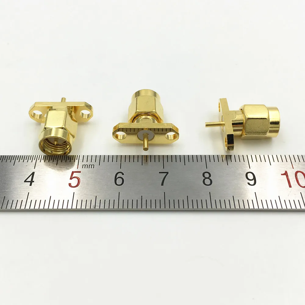 10 шт. медный радиочастотный фоторазъем SMA штекер 2 отверстия Панельное крепление