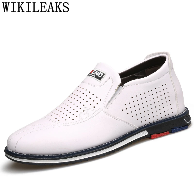 Elevator Shoes For Men Venting Hole Loafers Leather Brand Mens Casual Increase Within Zapatillas Hombre Ayakkabi | Обувь