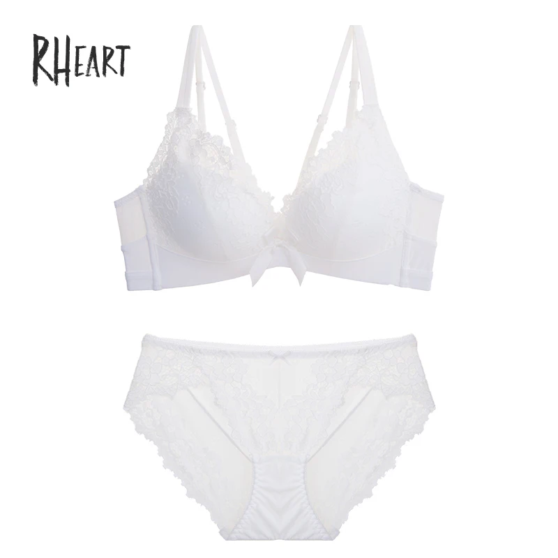 White Roseheart, женские Модные фиолетовые кружевные комплекты бюстгальтеров с бантиком, с перекрестными бретельками, без косточек, хлопковые трусики, пуш-ап, нижнее белье, сексуальные комплекты нижнего белья A B - Цвет: White