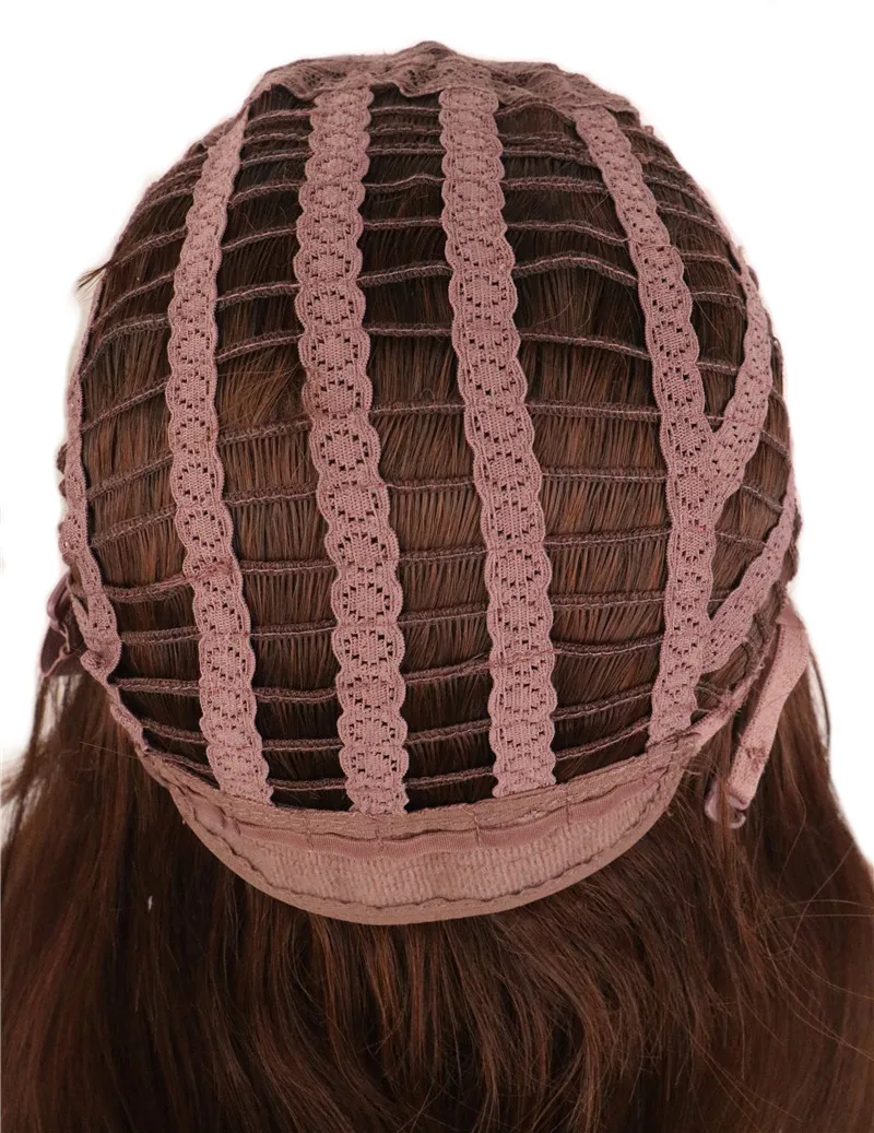 

QQXCAIW Long Curly Natural Fully Hair Wig For Women Brown None Lace Synthetic Hair Wigs