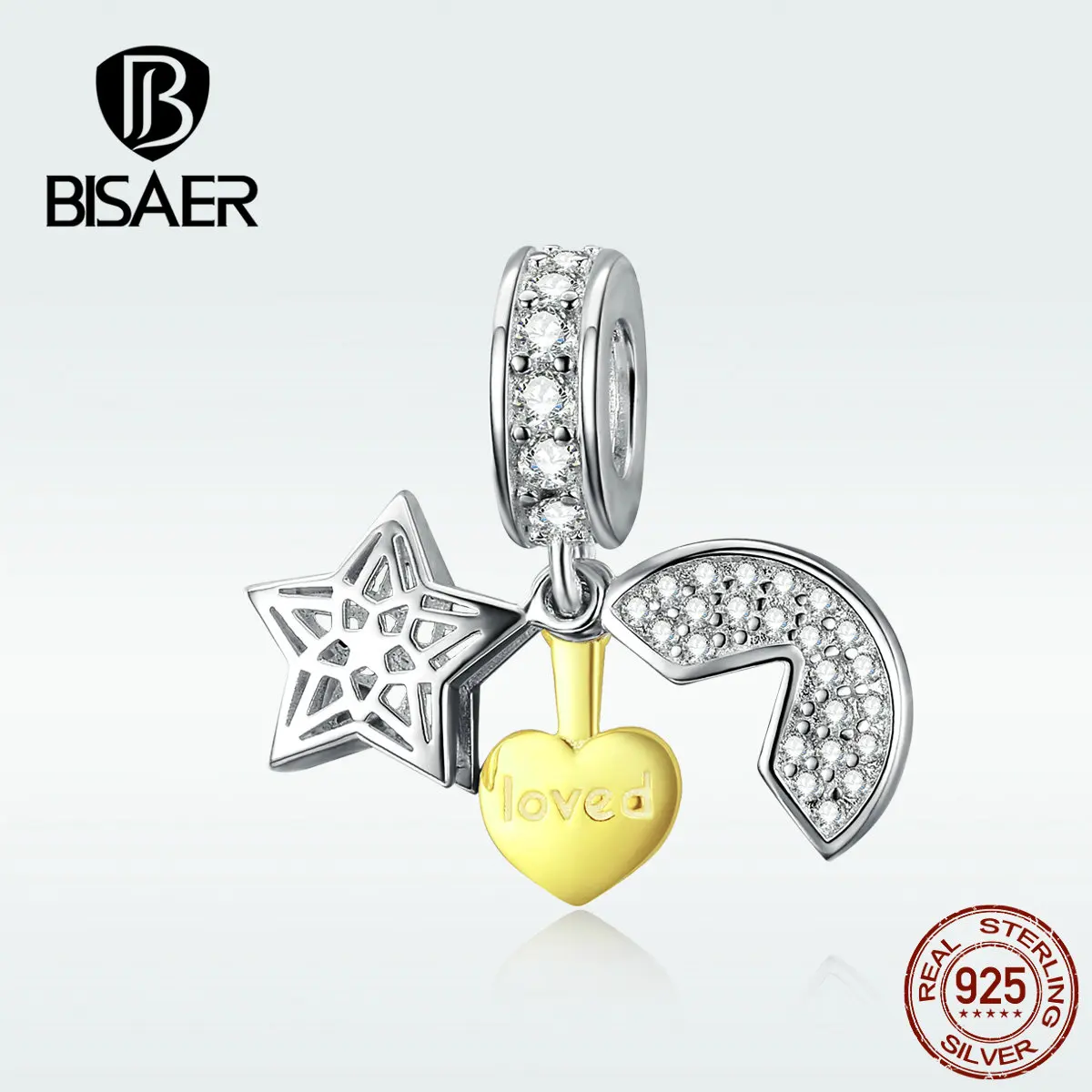 BISAER 925 пробы серебряный кулон любовь в ночь луна и звезда талисманы подходят для женщин браслеты серебро 925 ювелирные изделия EFC098