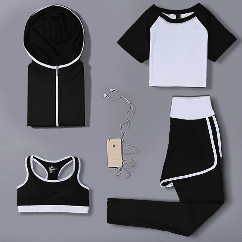 Лидер продаж Женский комплект из 4 предметов для йоги пальто + брюки шорты