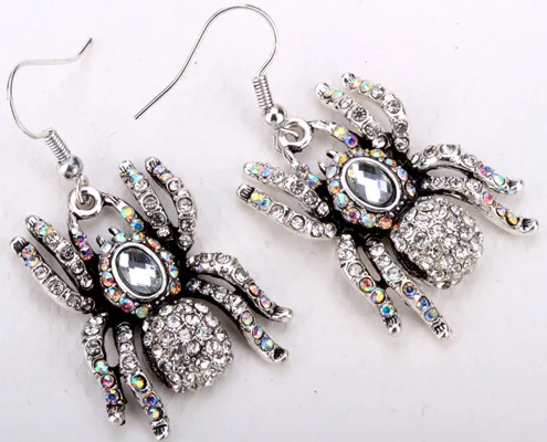 silver Свисающие серьги-пауки, кристалл, ювелирные изделия на Хэллоуин, подарки для женщин и девочек,, Прямая поставка, серебро и черный, EA05 - Окраска металла: silver