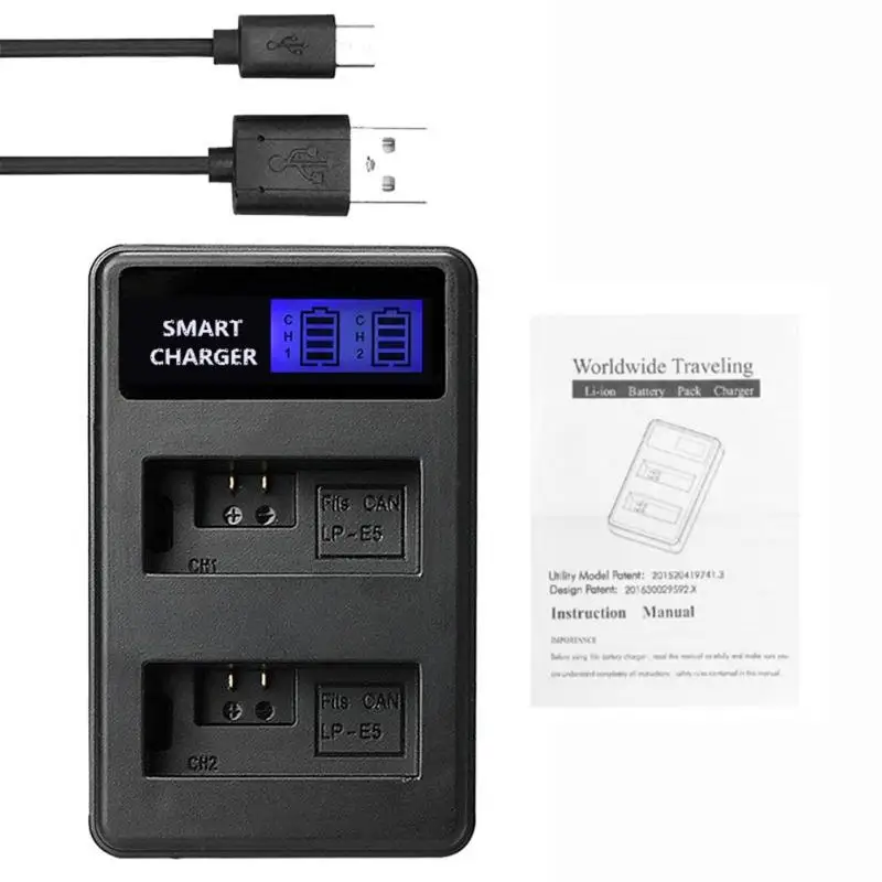 LP-E5 ЖК-дисплей двойной порт камера USB зарядное устройство смарт зарядка подставка для Canon EOS 1000D 500D EOS Kiss