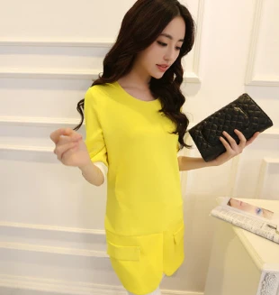 2014 spring new Korean ladies stitching bottoming summer dress Plus 4 sizes S-XL 2 colors casual party dresses freeshipping | Женская