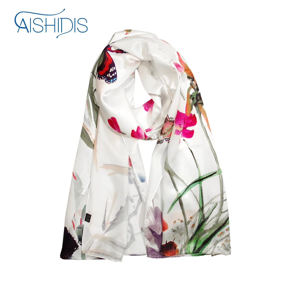 Aishidis новый длинный шелковый шарф цветочный большой и шали цветок петунии бабочка