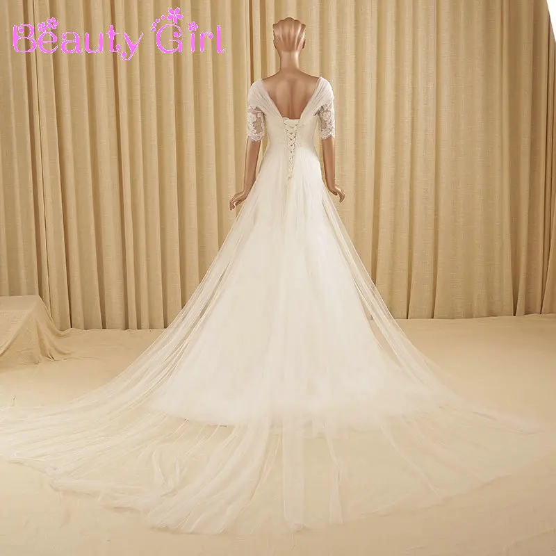 Real Photos Half Sleeve Lace Mermaid Wedding Dresses V Neck Court Train Bridal Gowns Up Back robe de mariee | Свадьбы и торжества