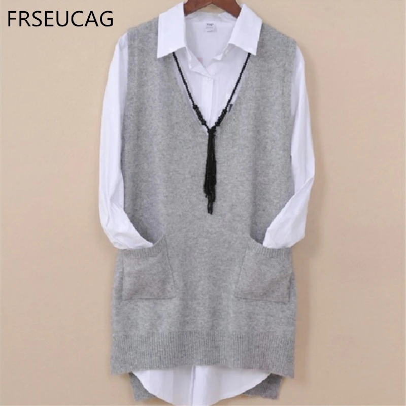 Осенне зимняя серия Новый кашемировый жилет мисс с V образным вырезом