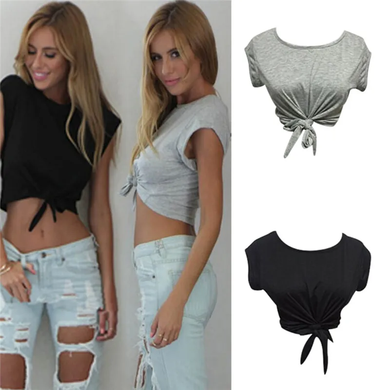 1 шт. новинка женские короткие топы с вырезом спереди и узелком укороченная