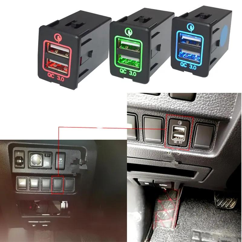 QC3.0 автомобильное зарядное устройство USB адаптер с светодиодный светильник для